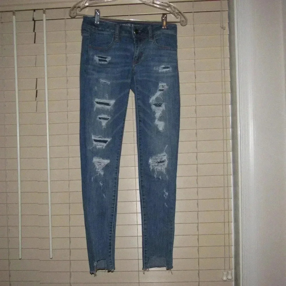 AMERICAN EAGLE Stretch Distressed Jeggings Jeans 2 - Picture 1 of 6
